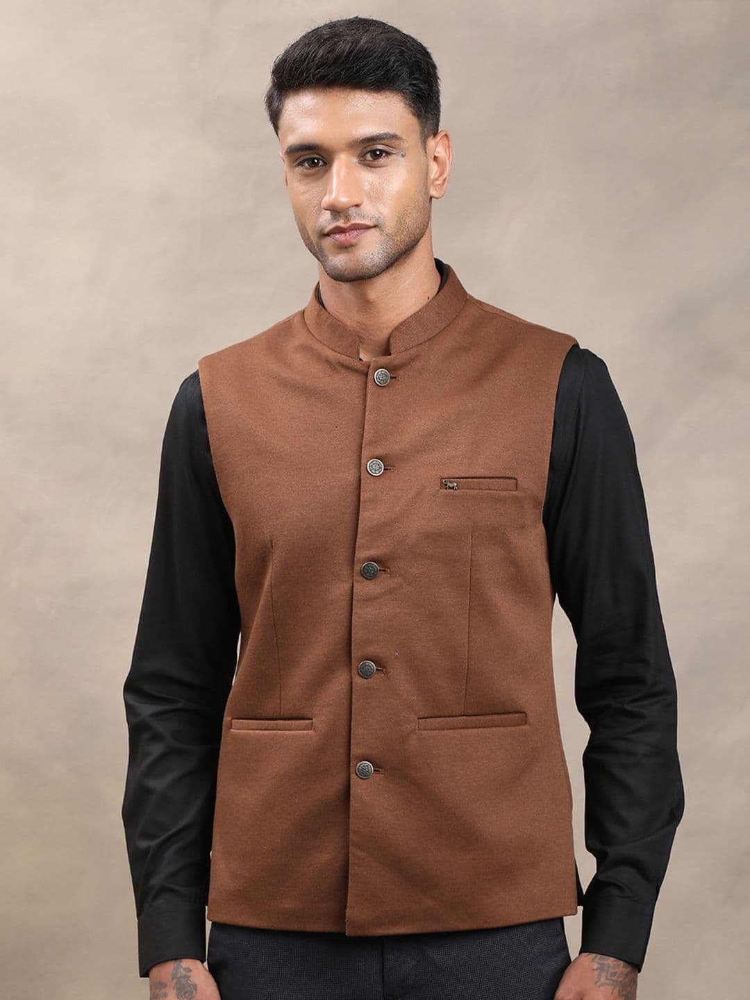 Turtle Sleeveless Knitted Nehru Jacket - view 1