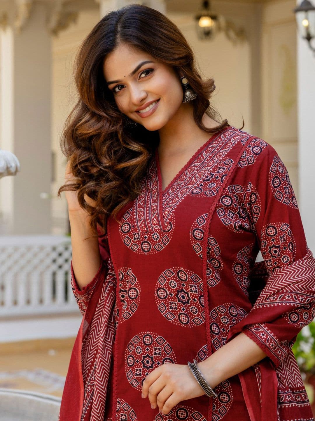 Anouk Women Printed Regular Mirror Work Pure Cotton Kurta with Palazzos & With Dupatta - view 1