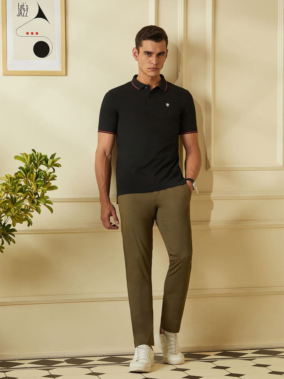 Van Heusen Sport Men Black Solid Polo Collar T-shirt - view 1