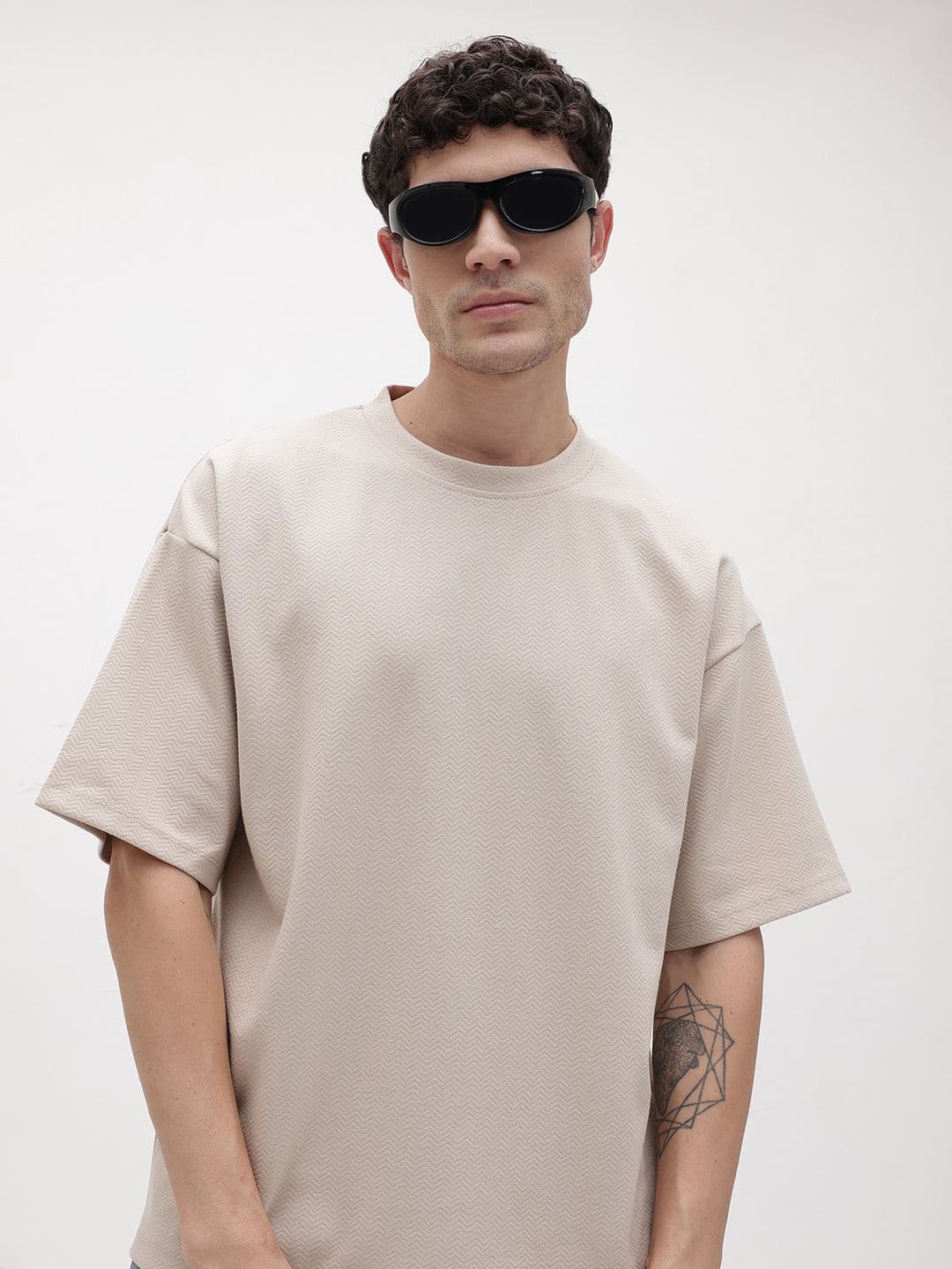 The Roadster Lifestyle Co. Solid Drop-Shoulder Sleeves Oversized T-shirt - view 1