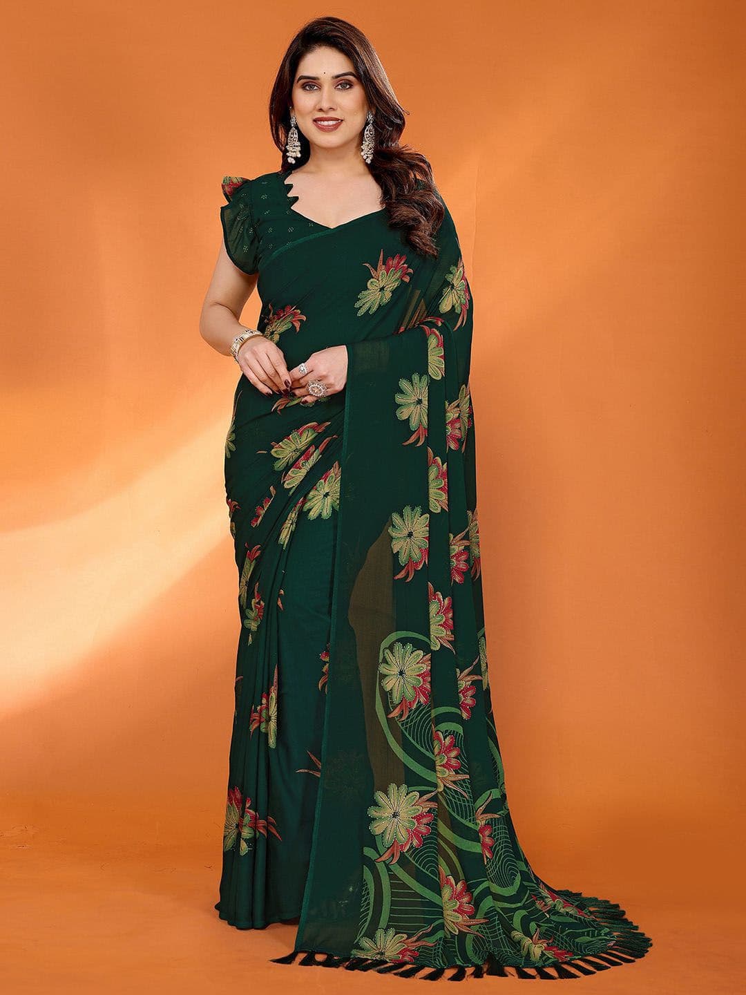 DIVASTRI Floral Printed Pure Georgette Saree - view 1
