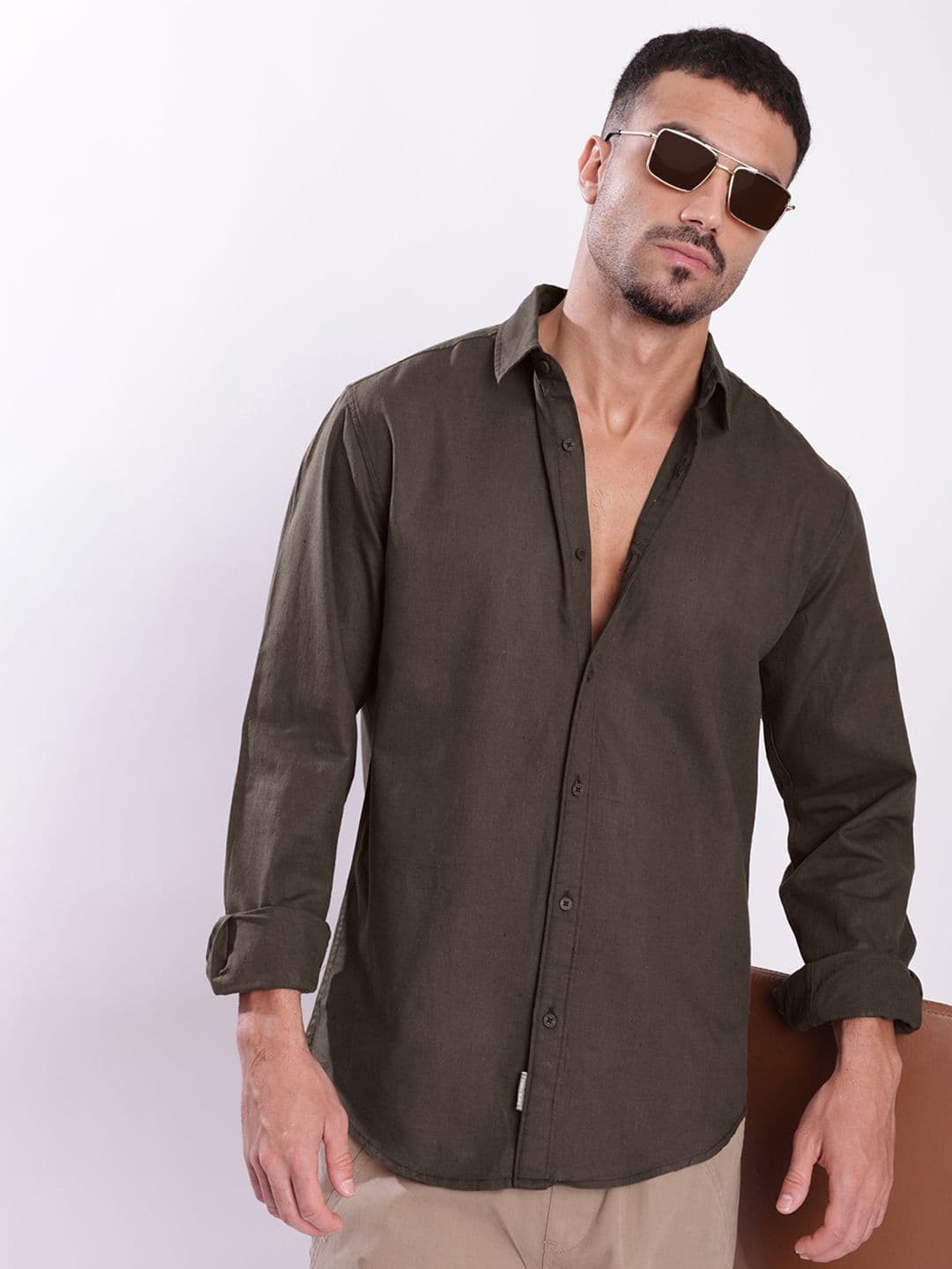 Bene Kleed Men Spread Collar Cotton Linen Regular Fit Casual Shirt - view 1