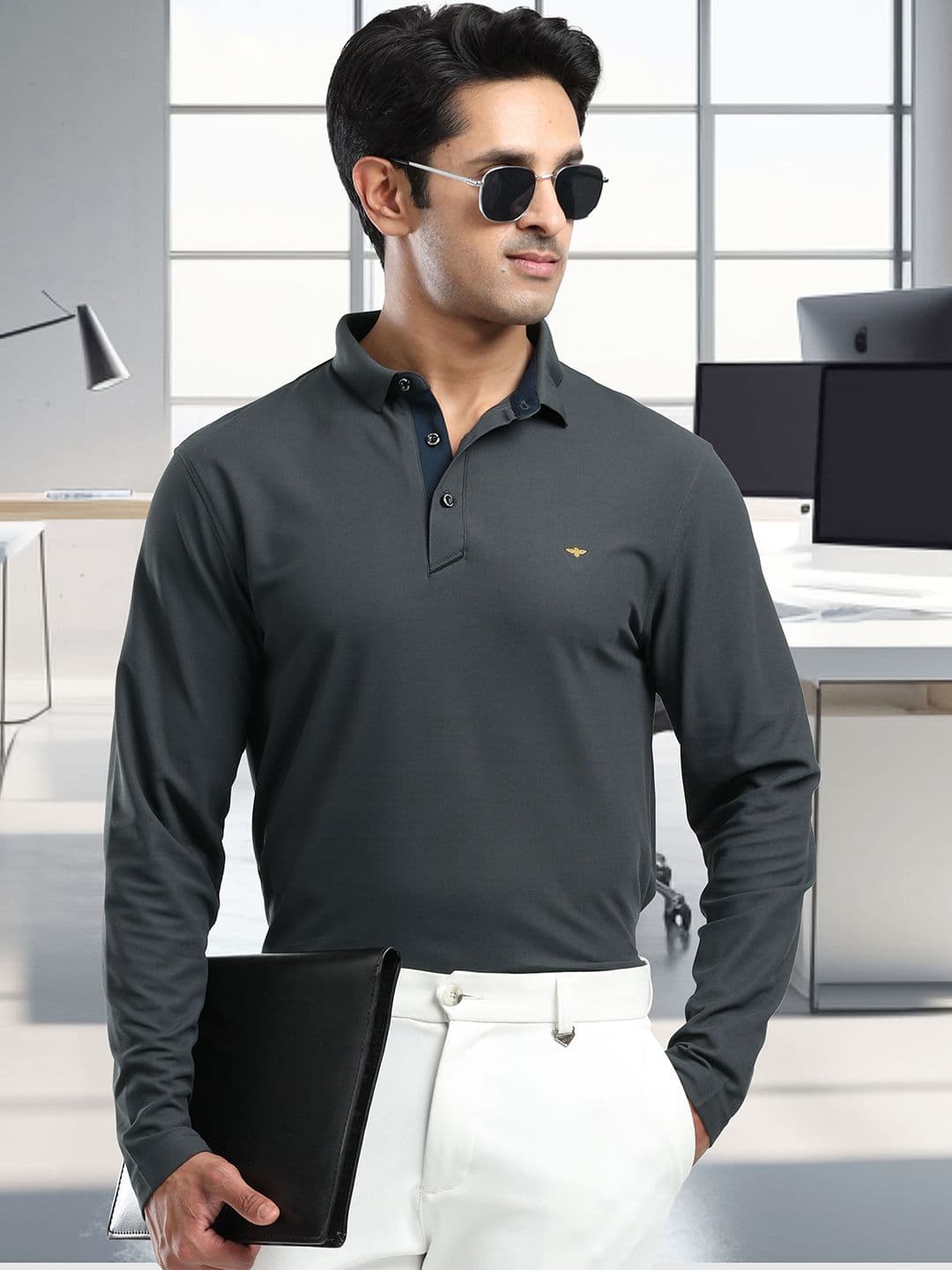 STELLERS Men Full Sleeve Wrinkle Free Stretchable Polo Collar T-shirt - view 1