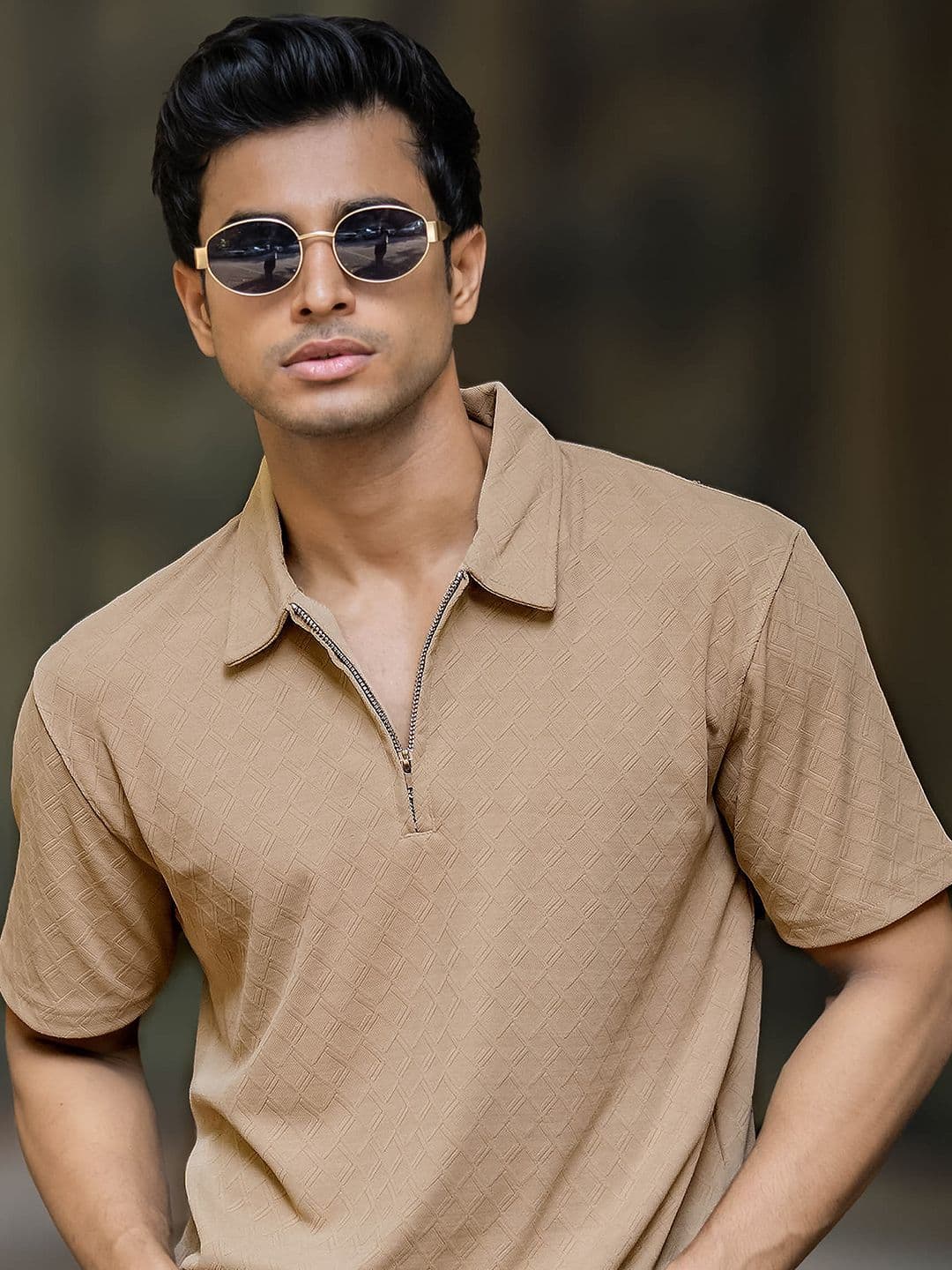 Maniac Men Self Design Polo Collar Slim Fit T-shirt - view 1