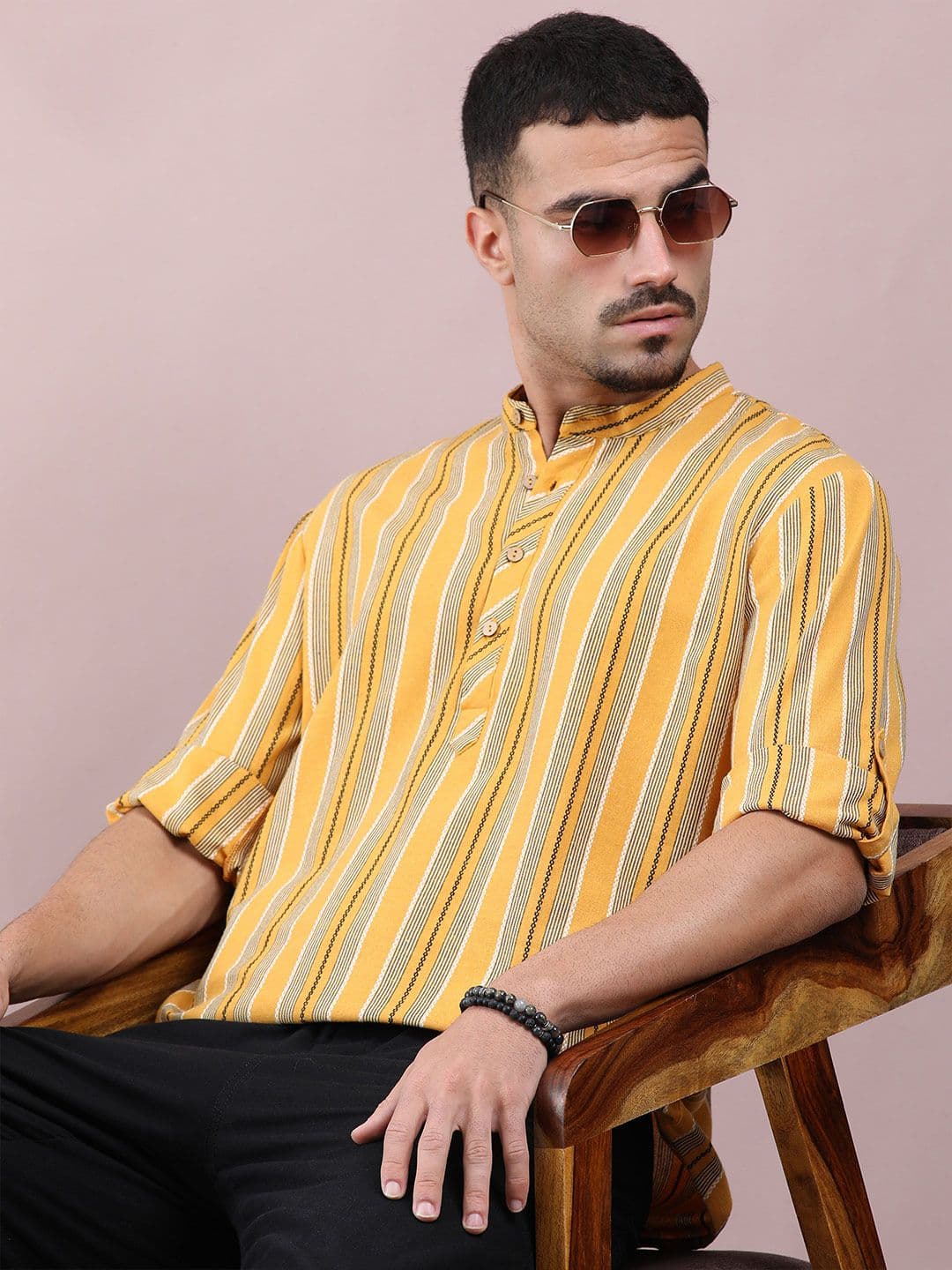 FILORI STUDIO Men Striped Mandarin Collar Kurta - view 1