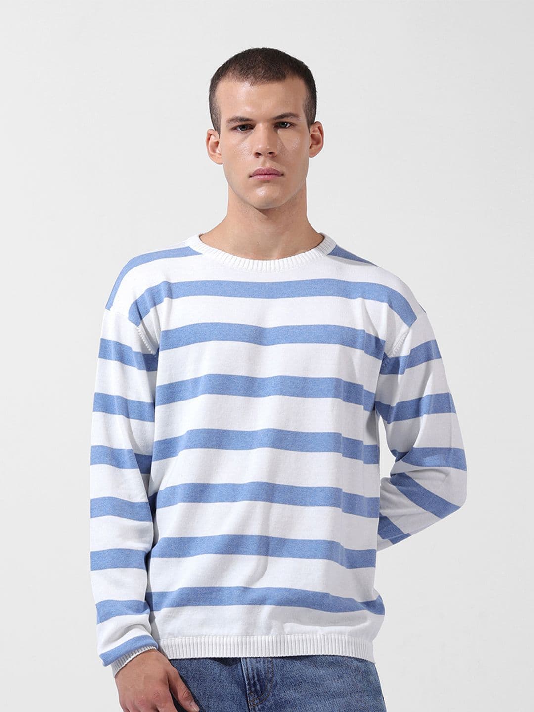 The Indian Garage Co Men Flat Knit Oversized Striped T-Shirt - view 1