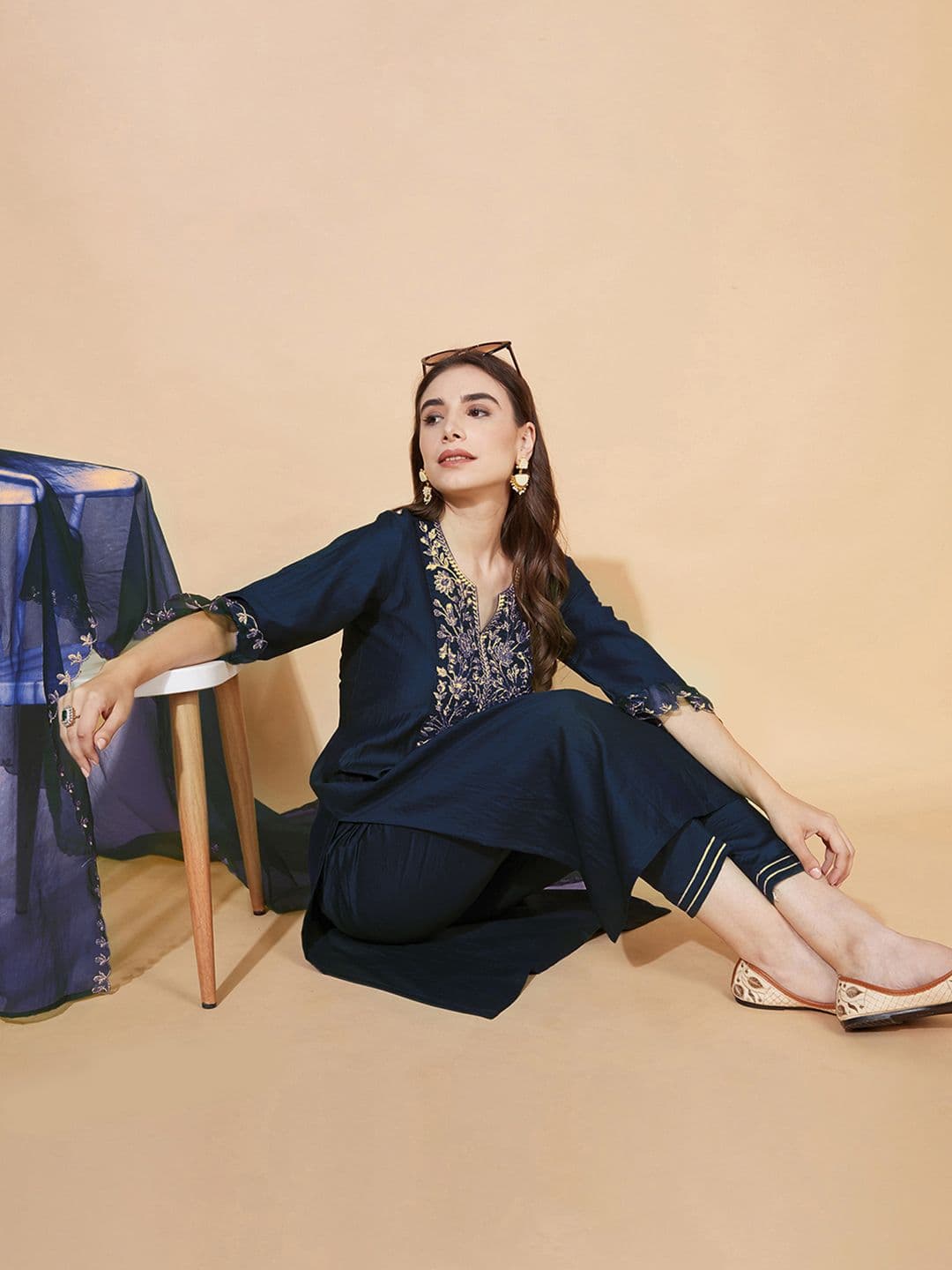 SKYLEE Women Floral Embroidered Kurta with Trousers & Dupatta - view 1