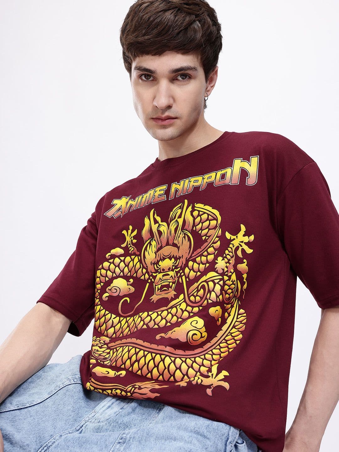 Kook N Keech Anime Nippon Printed Drop-Shoulder Sleeves Oversized T-shirt - view 1
