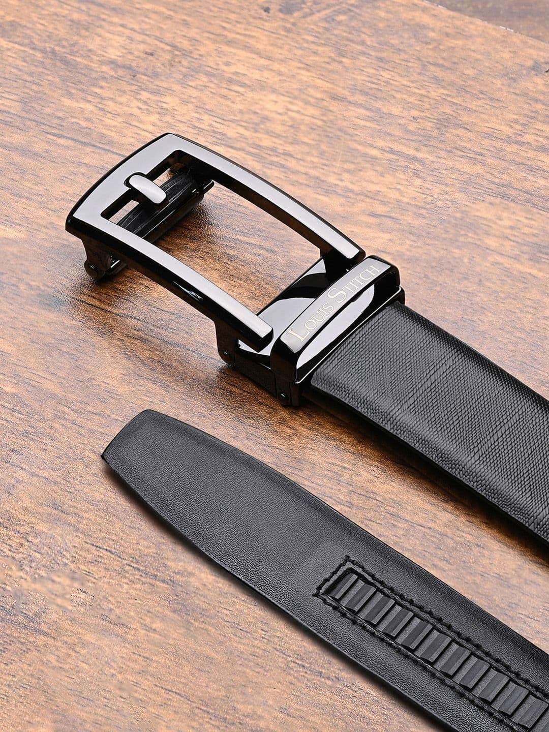 LOUIS STITCH Premium VT Leather Gunmetal Black Buckle Auto Lock Belt - view 1