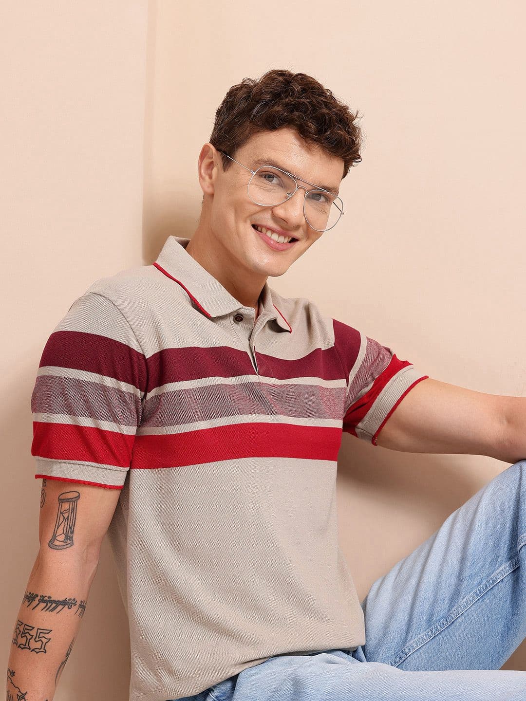 Mast & Harbour Men Striped Polo Collar T-shirt - view 1