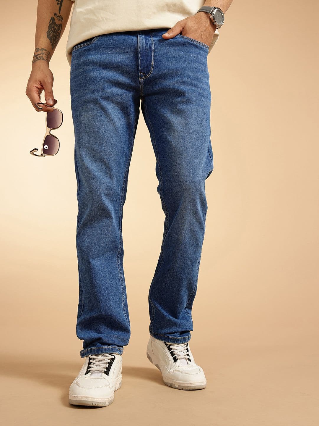 French Connection Men Smart Straight Fit Mid-Rise Light Fade Stretchable Jeans - view 1