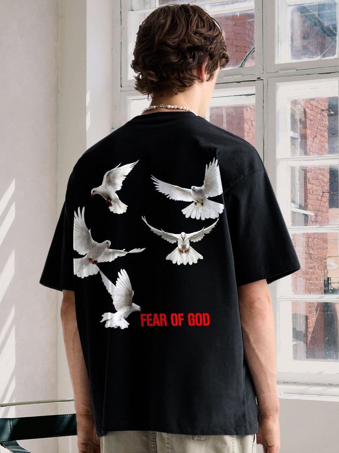 PRONK Graphic Printed Drop-Shoulder Sleeves Oversized Cotton T-shirt - view 1