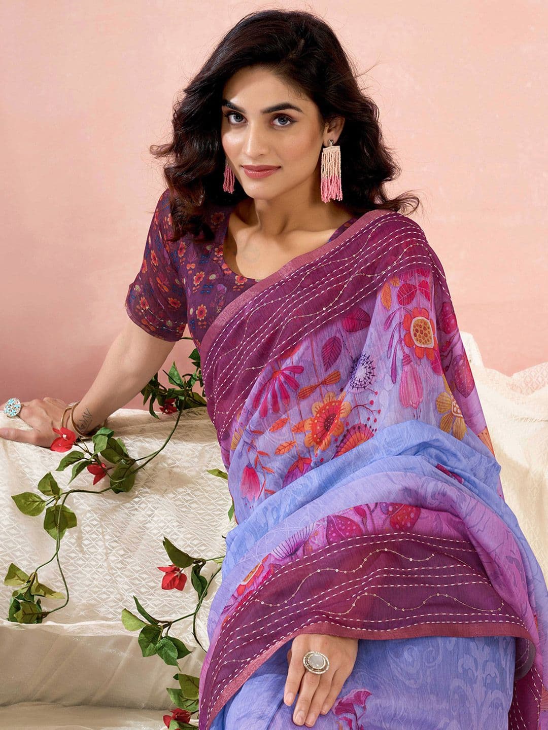 Satrani Floral Printed Ready to Wear Saree - view 1