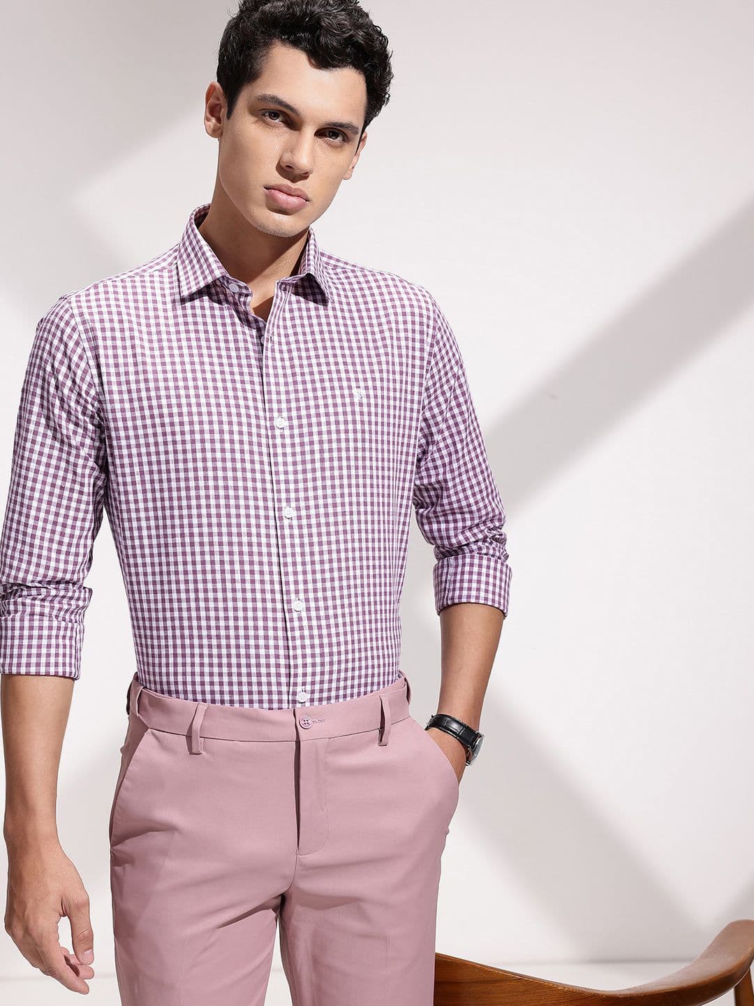 INVICTUS Men Premium Slim Fit Gingham Checked Cotton Linen Formal Shirt - view 1