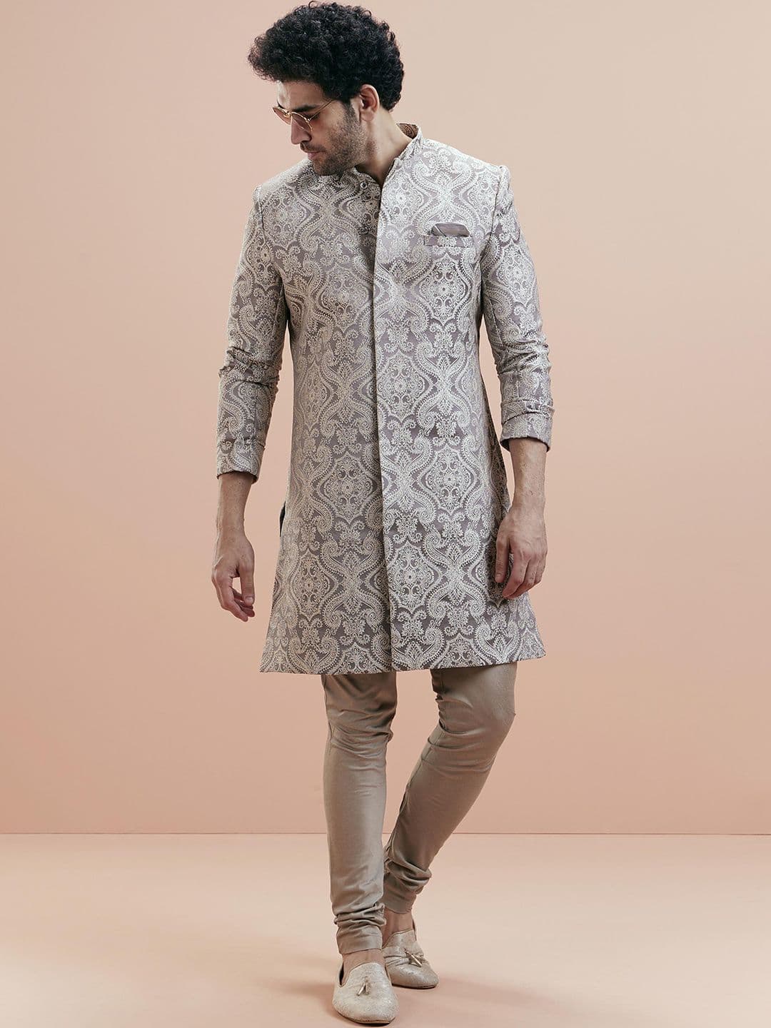 KISAH Men Ethnic Motifs Self Design Indowestern Sherwani Set - view 1