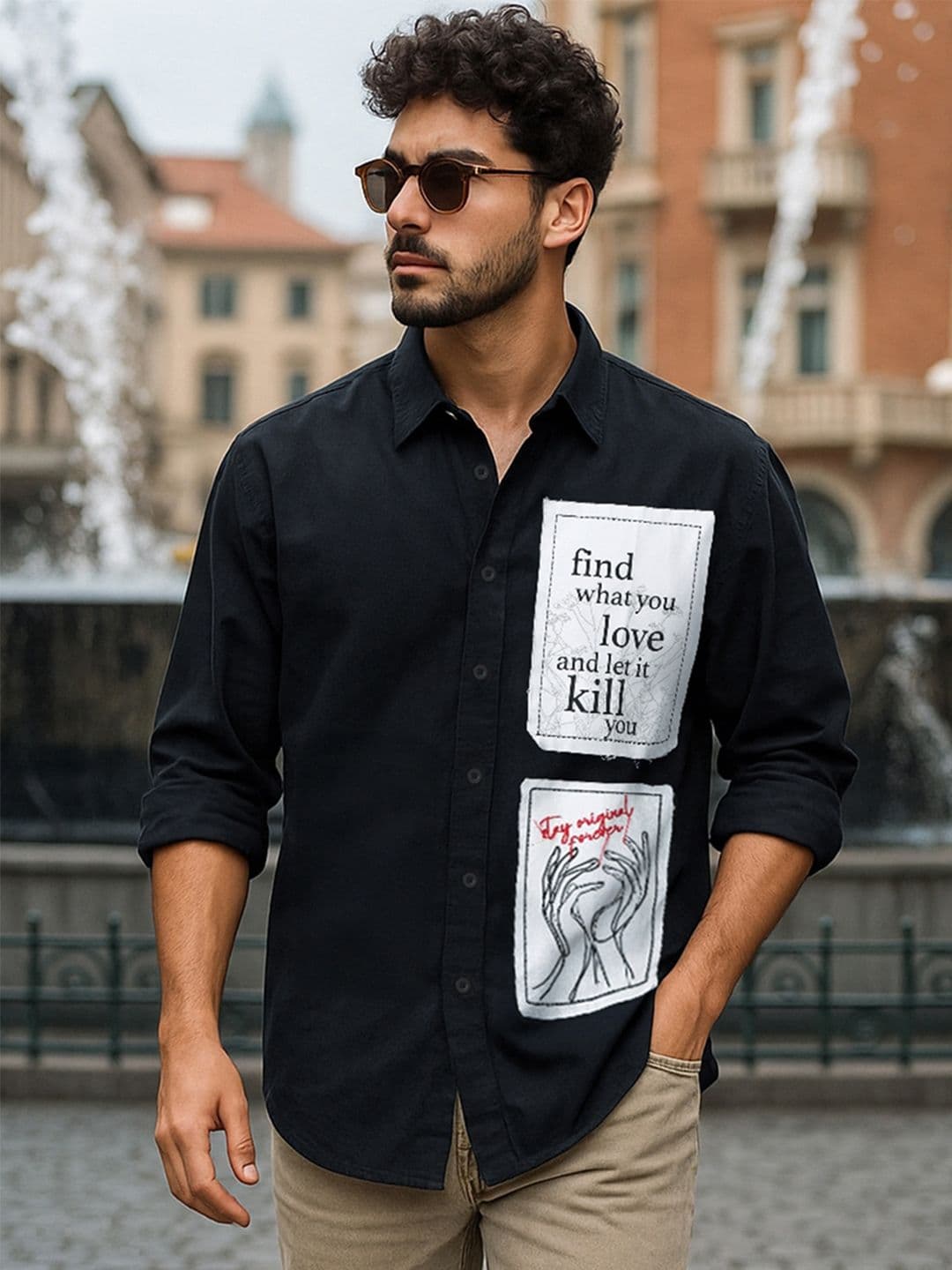 Bewakoof Men's Jet Black Stay Original Graphic Printed Oversized Shirt - view 1