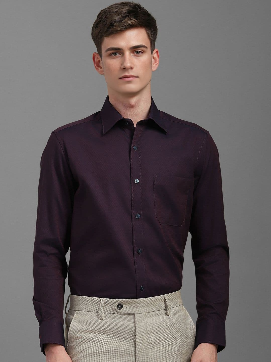 Louis Philippe Men Classic Fit Textured Spread Collar Pure Cotton Formal Shirt - view 1