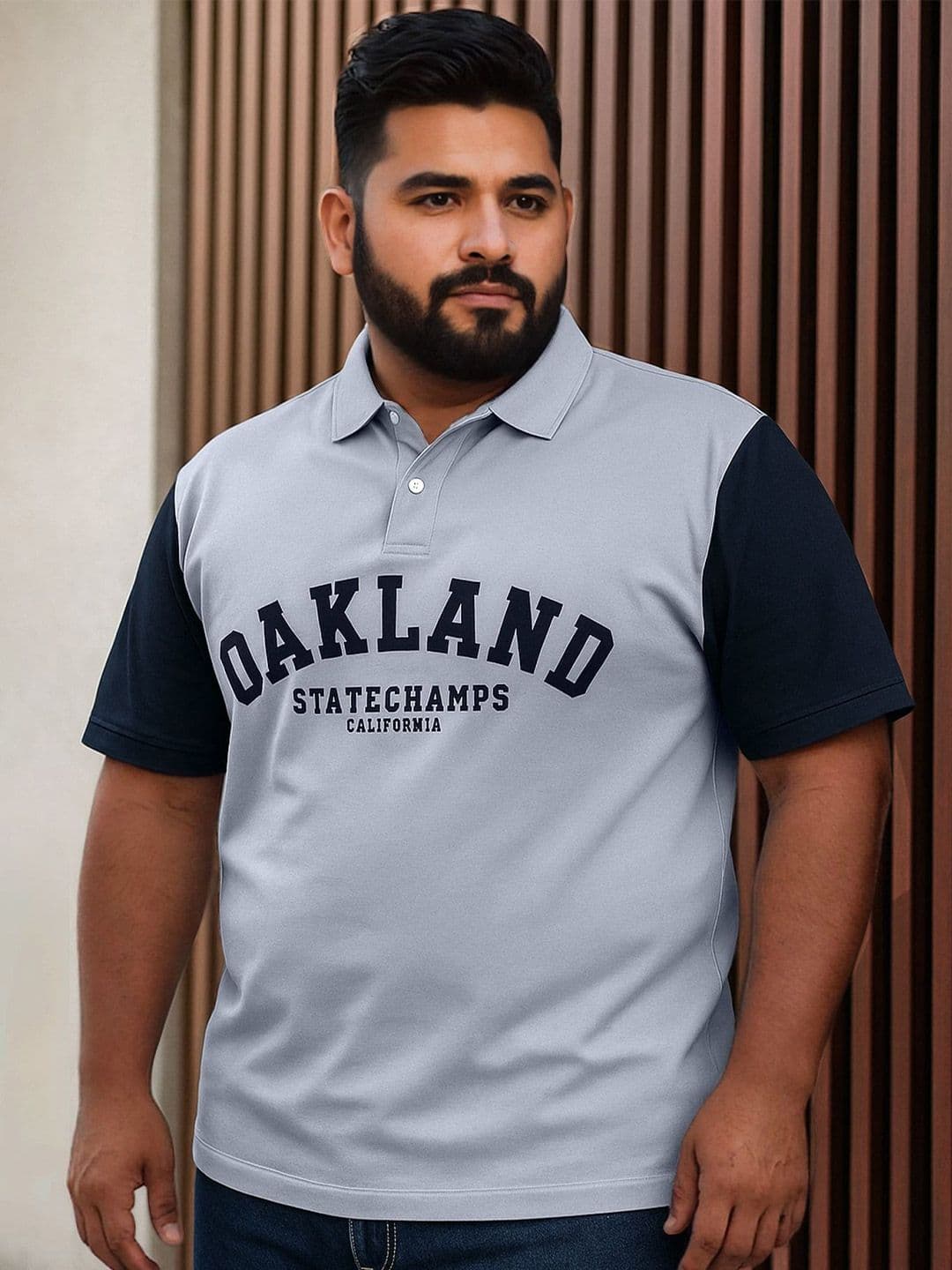 Maniac Typography Printed Oversized Cotton Polo Collar T-shirt - view 1