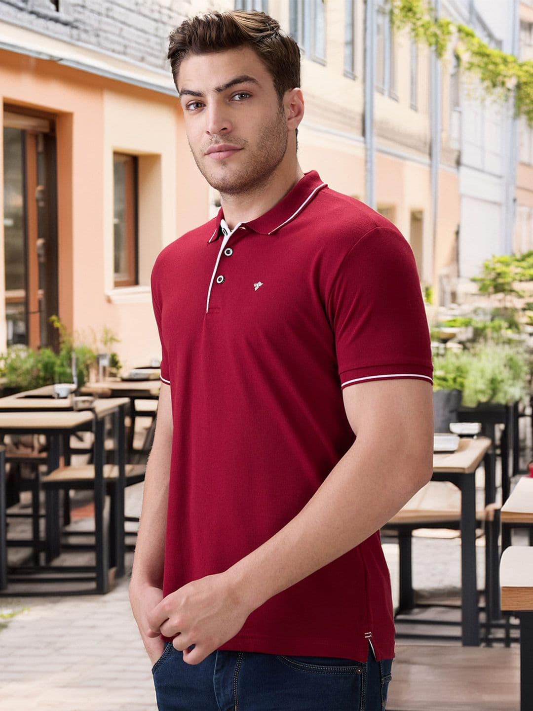 Status Quo Men's Solid Brand Logo Print Regular Fit Button Closure Polo T-shirt - view 1