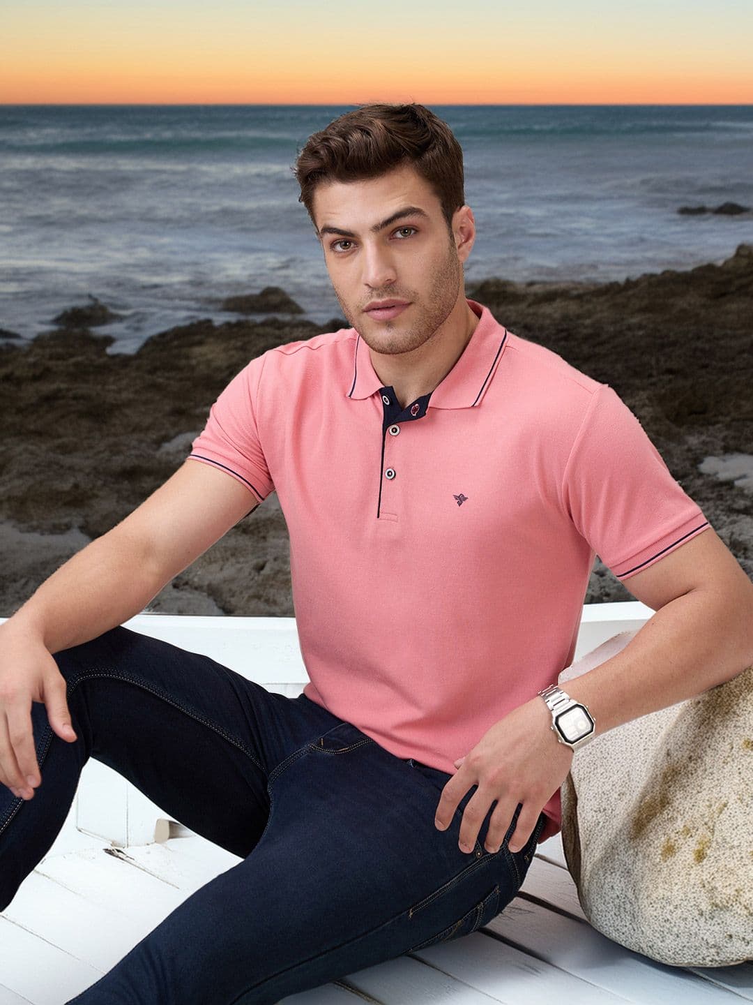 Status Quo Men's Solid Brand Logo Print Regular Fit Button Closure Polo T-shirt - view 1