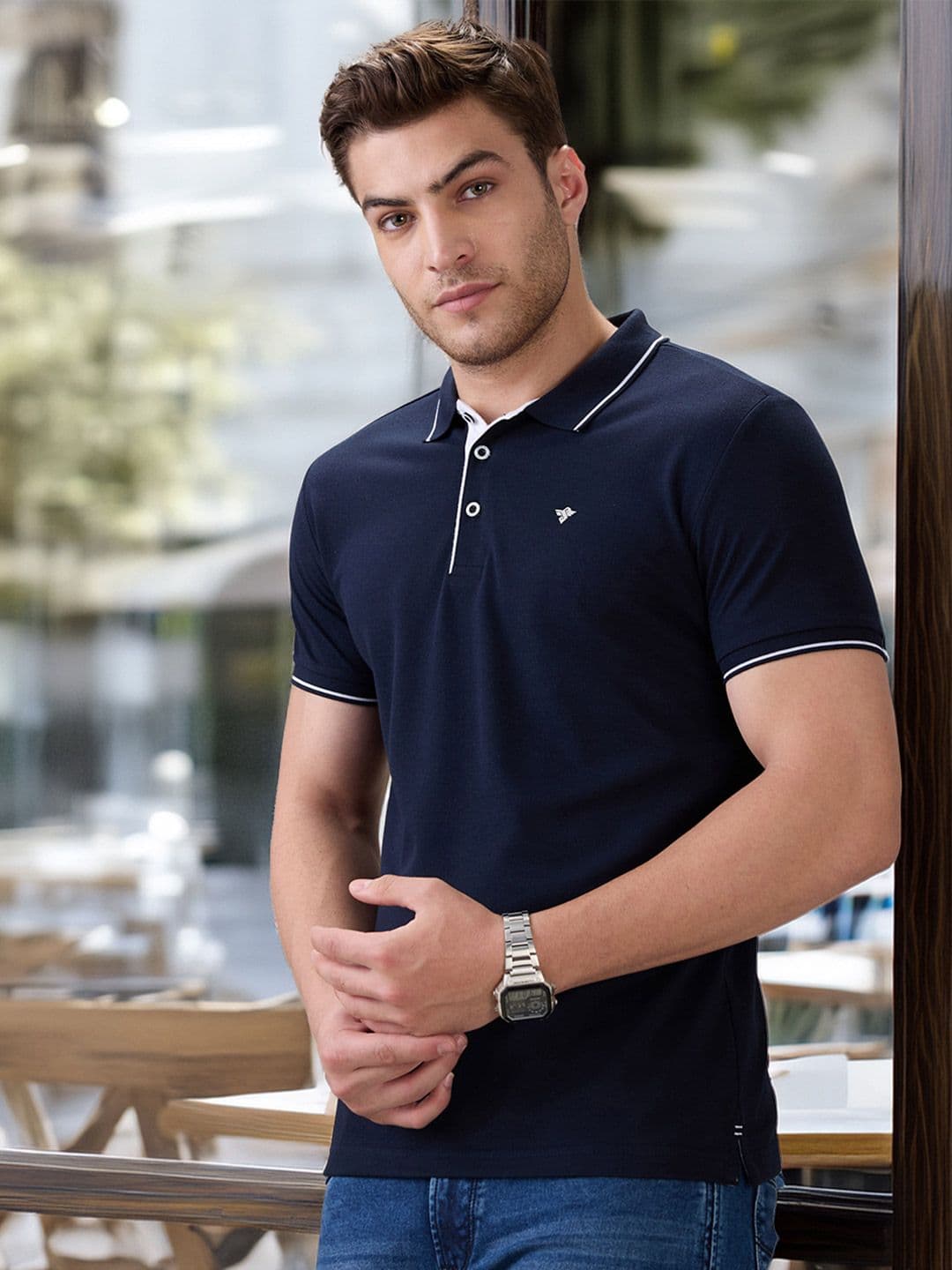 Status Quo Men's Solid Brand Logo Print Regular Fit Button Closure Polo T-shirt - view 1