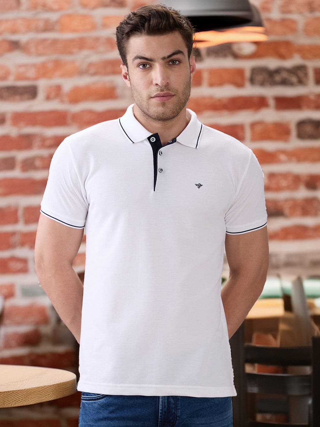 Status Quo Men's Solid Brand Logo Print Regular Fit Button Closure Polo T-shirt - view 1