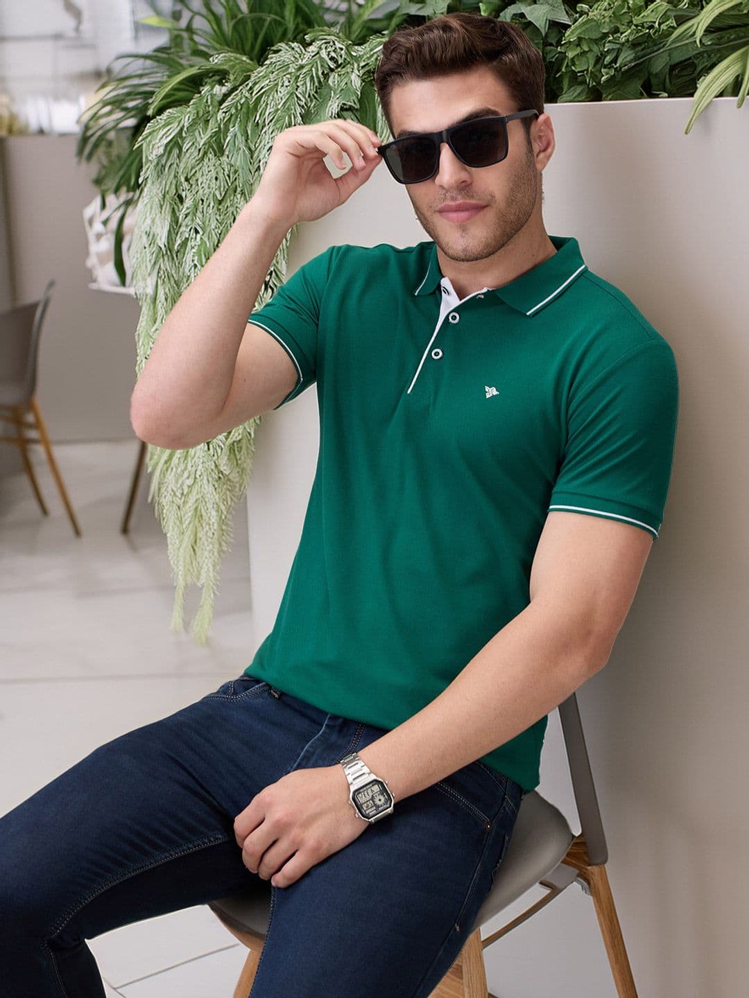 Status Quo Men's Solid Brand Logo Print Regular Fit Button Closure Polo T-shirt - view 1