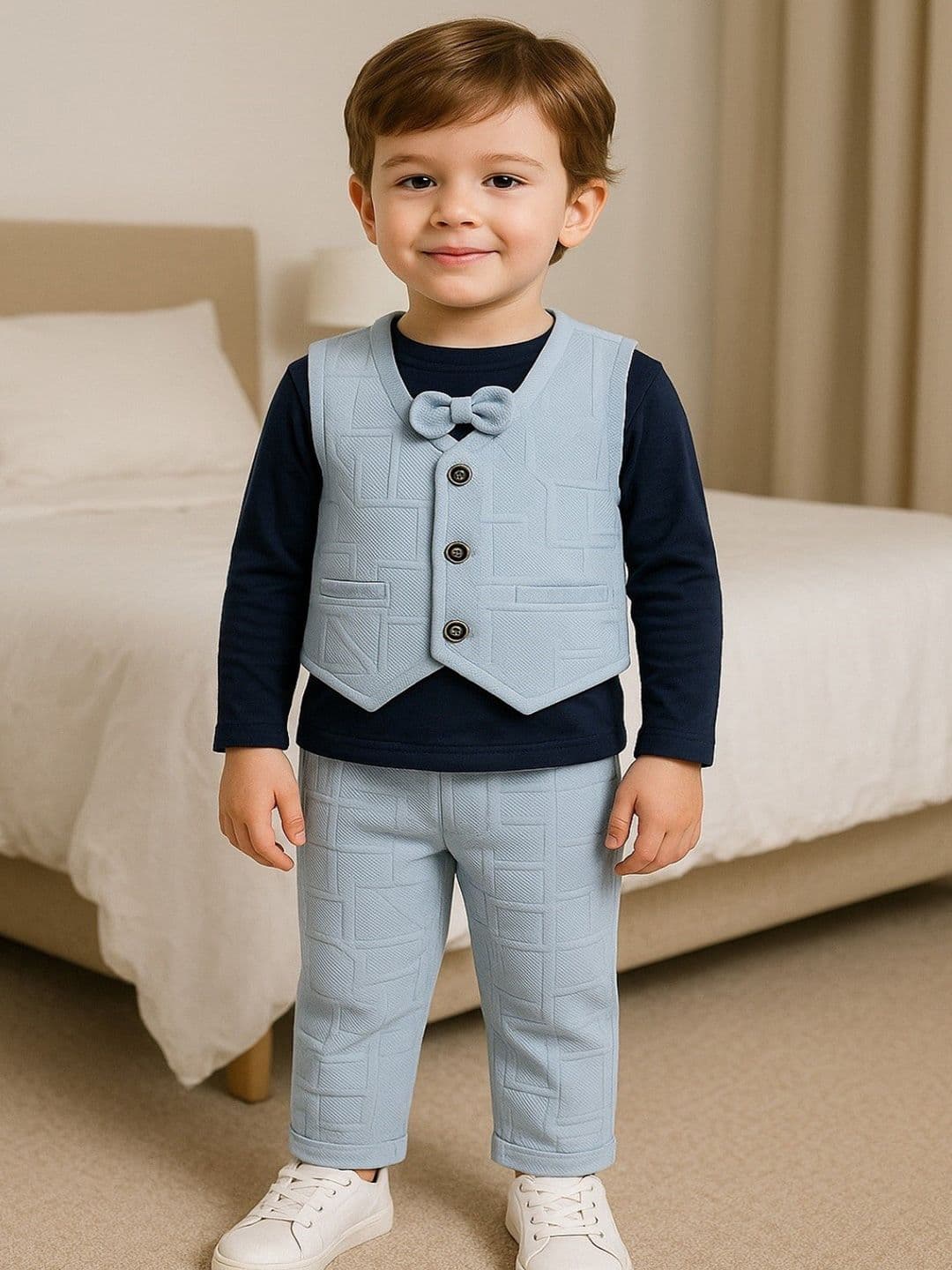 Ninas Boys Self Design 3-Piece Suit With Bow Tie - view 1