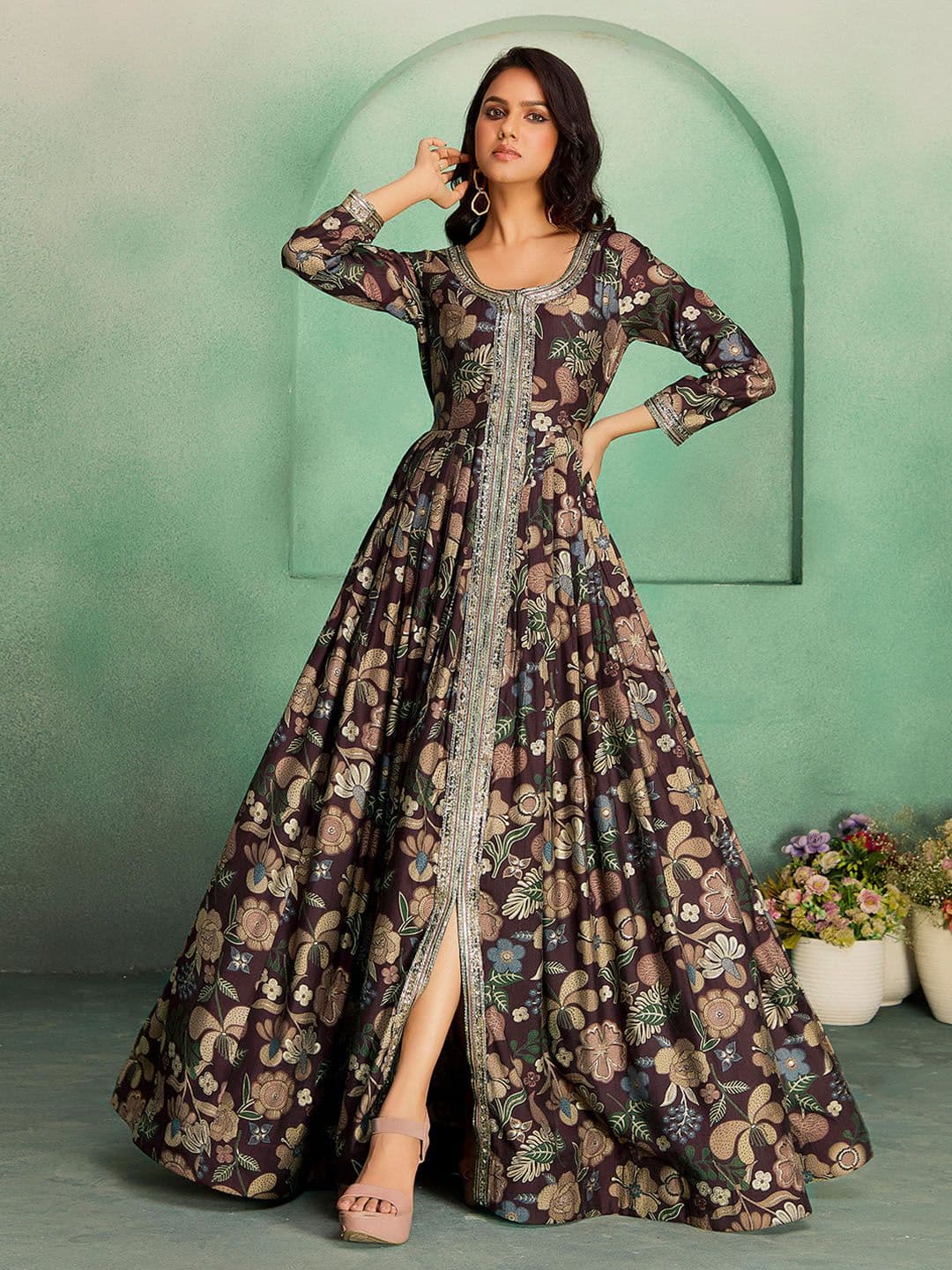 MADHURAM Printed Front Slit Gown Ethnic Dress - view 1