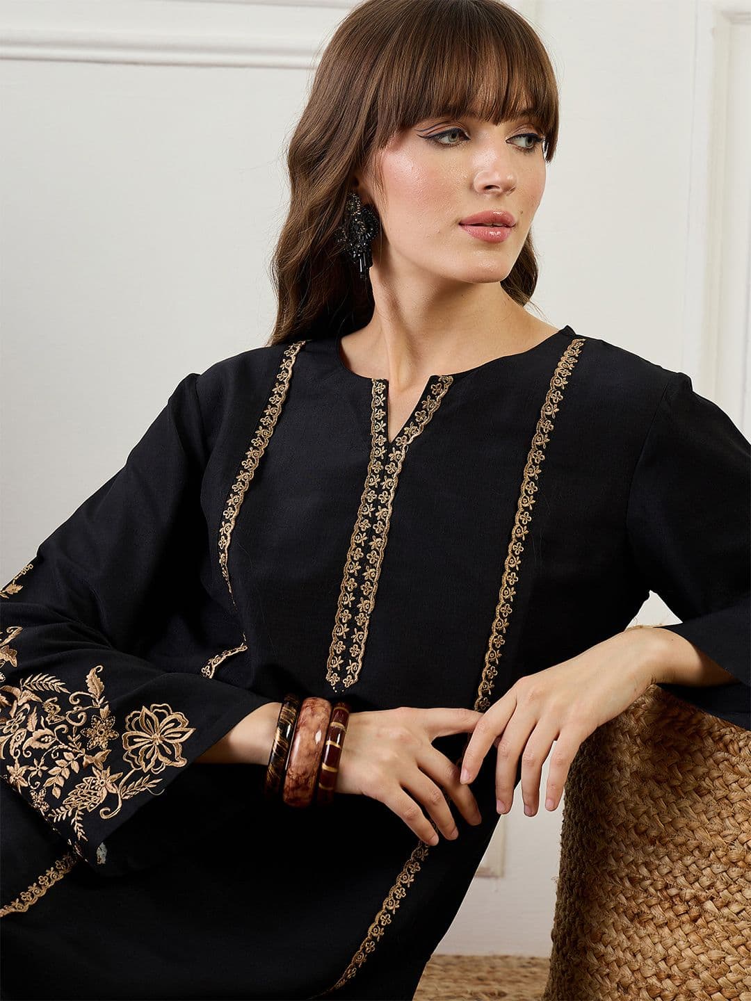 Indo Era Embroidered Round Neck Top With Trousers Co-Ords - view 1