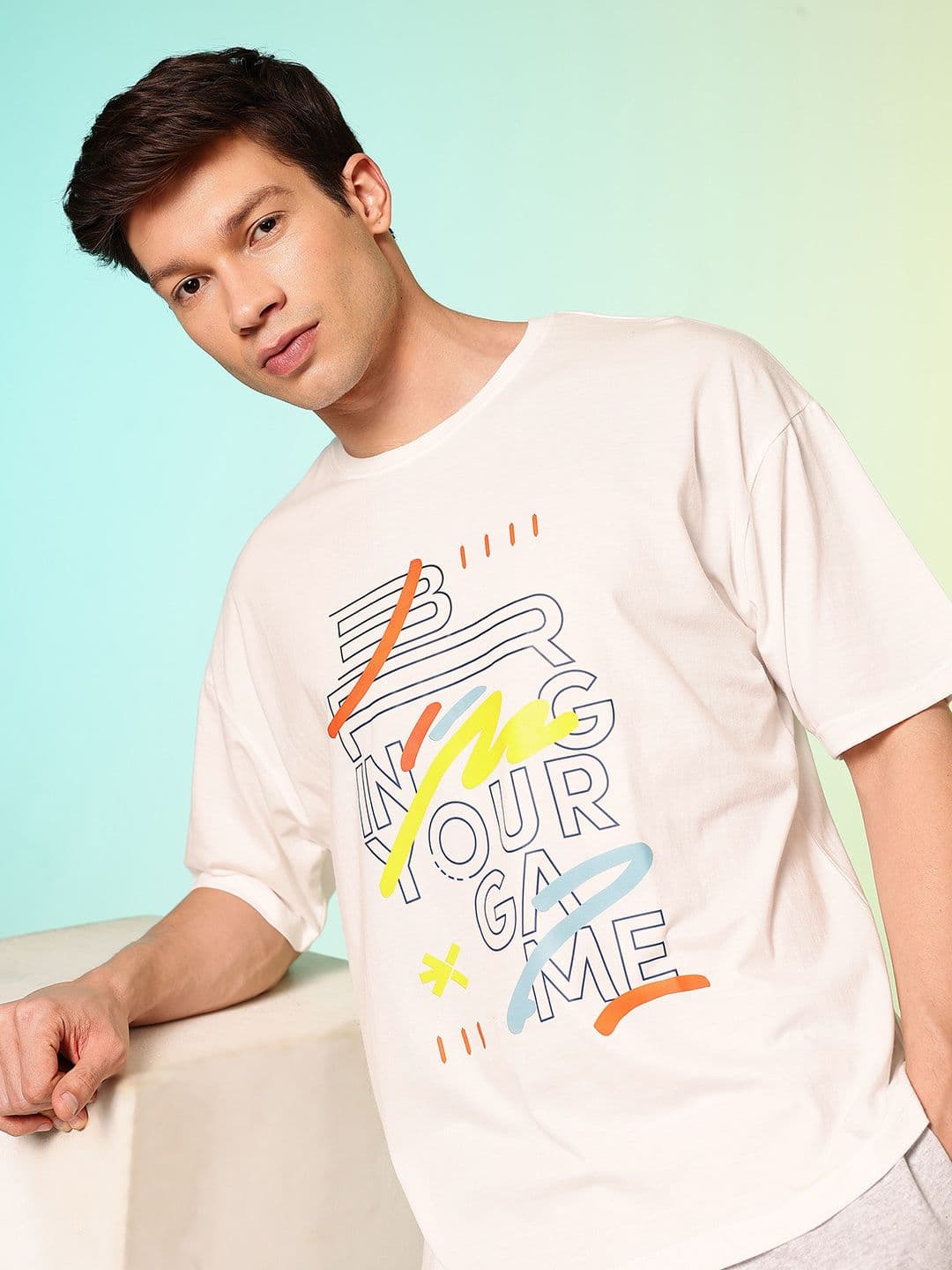 HRX by Hrithik Roshan Men Lifestyle Typography Printed Oversized Pure Cotton T-shirt - view 1
