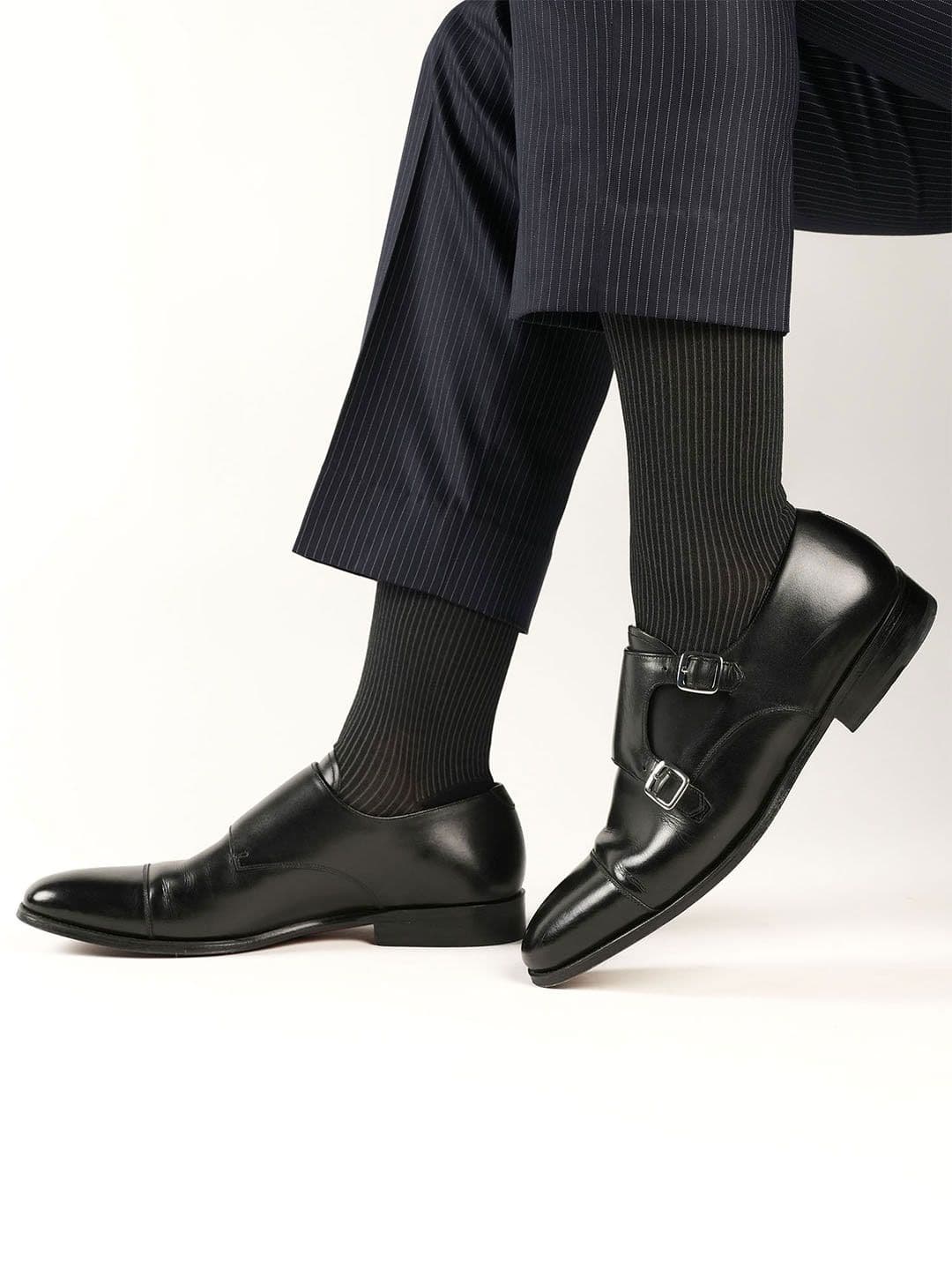 Theater Men Pinstripes Mercerized Cotton Calf Length Formal Socks - view 1