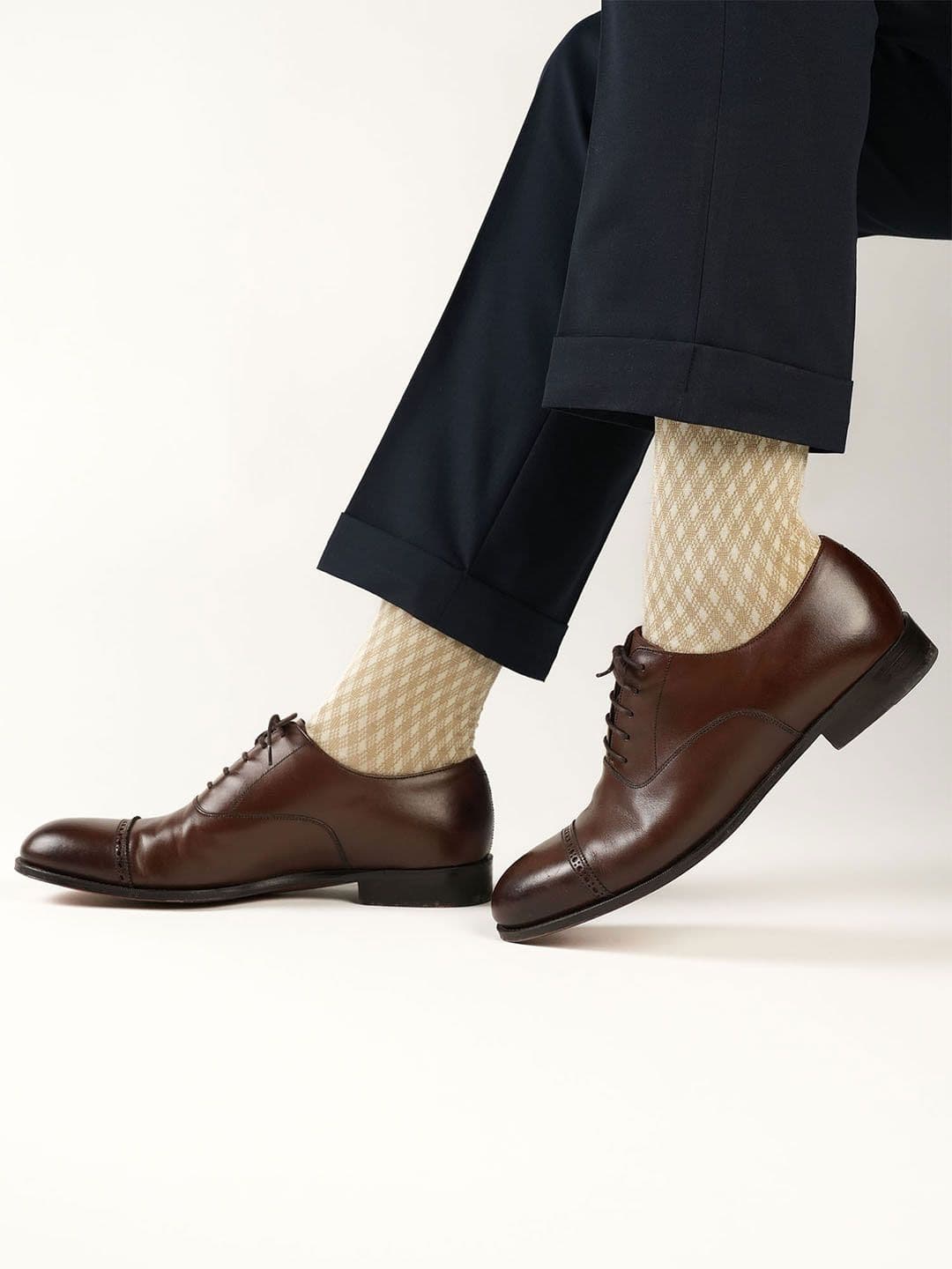 Theater Men Gingham Mercerized Cotton Calf Length Formal Socks - view 1