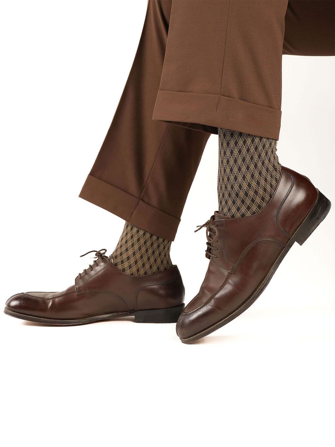 Theater Men Gingham Mercerized Cotton Calf Length Formal Socks - view 1
