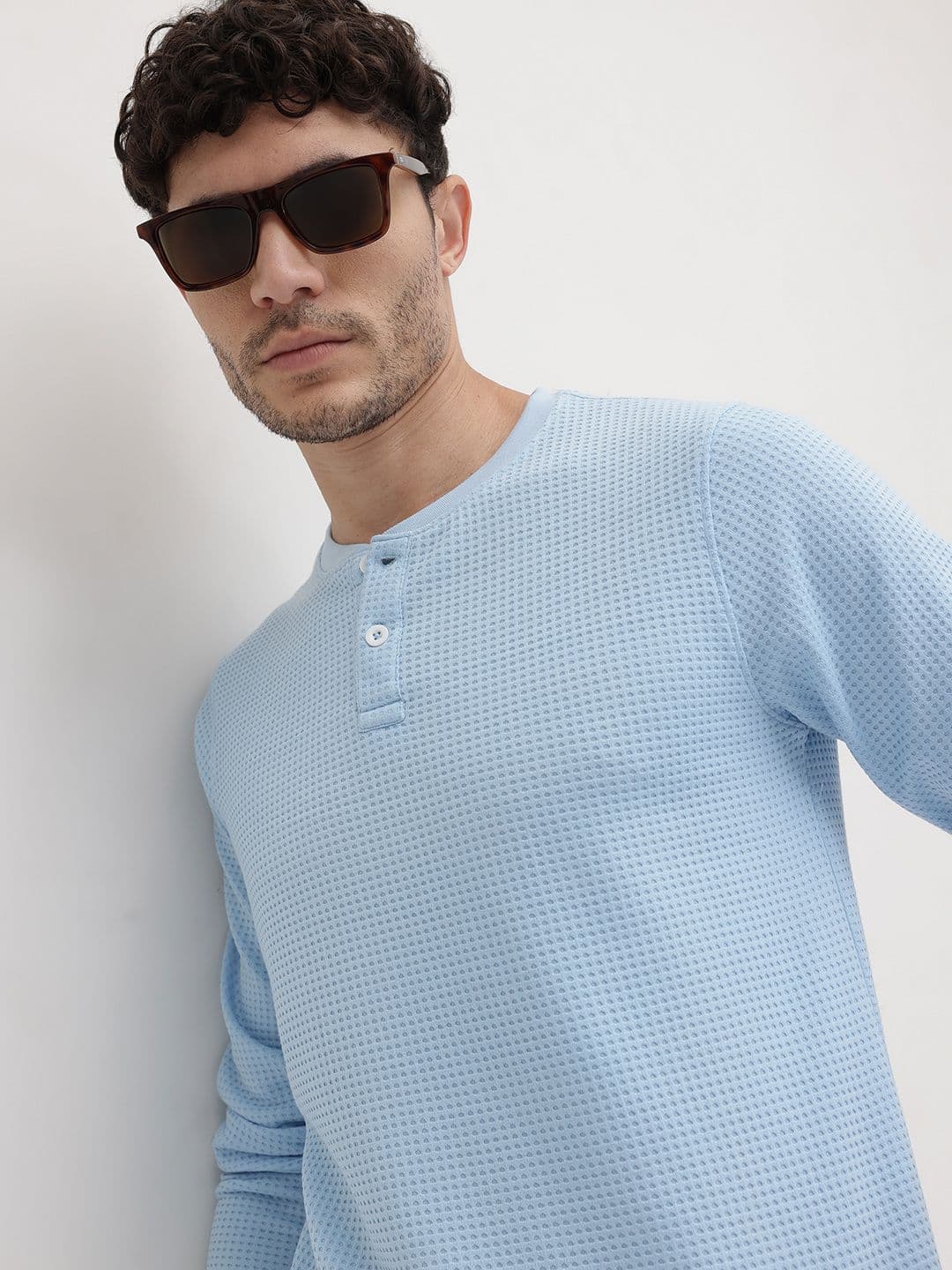 The Roadster Life Co. Self Design Textured Henley Neck T-shirt - view 1
