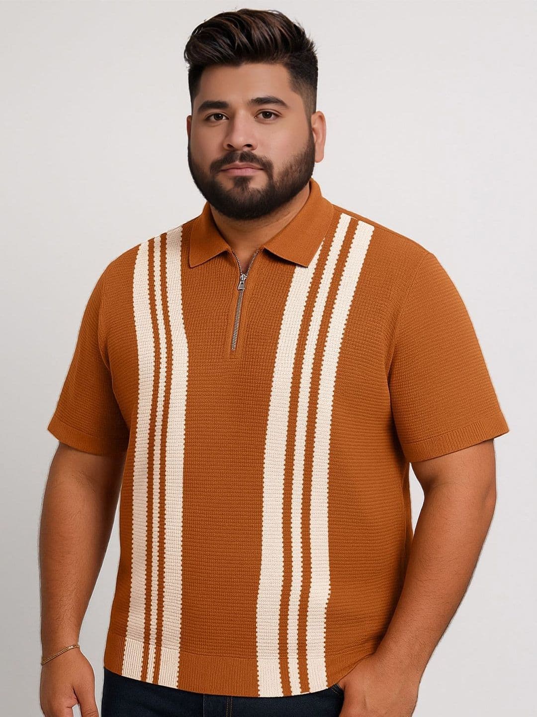 Maniac Striped Polo Collar Short Sleeves Pure Cotton T-shirt - view 1