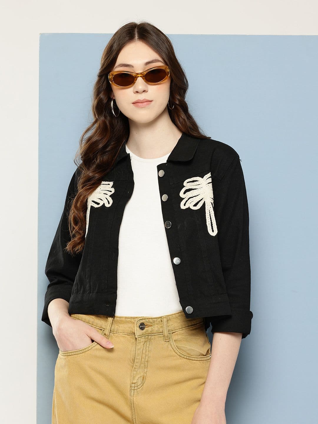 Aarika Women Crop Denim Jacket with Applique - view 1