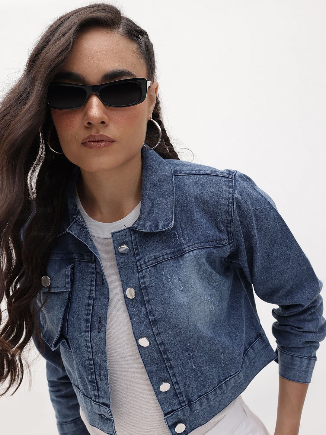 The Roadster Lifestyle Co. Women Lightweight Crop Denim Jacket - view 1