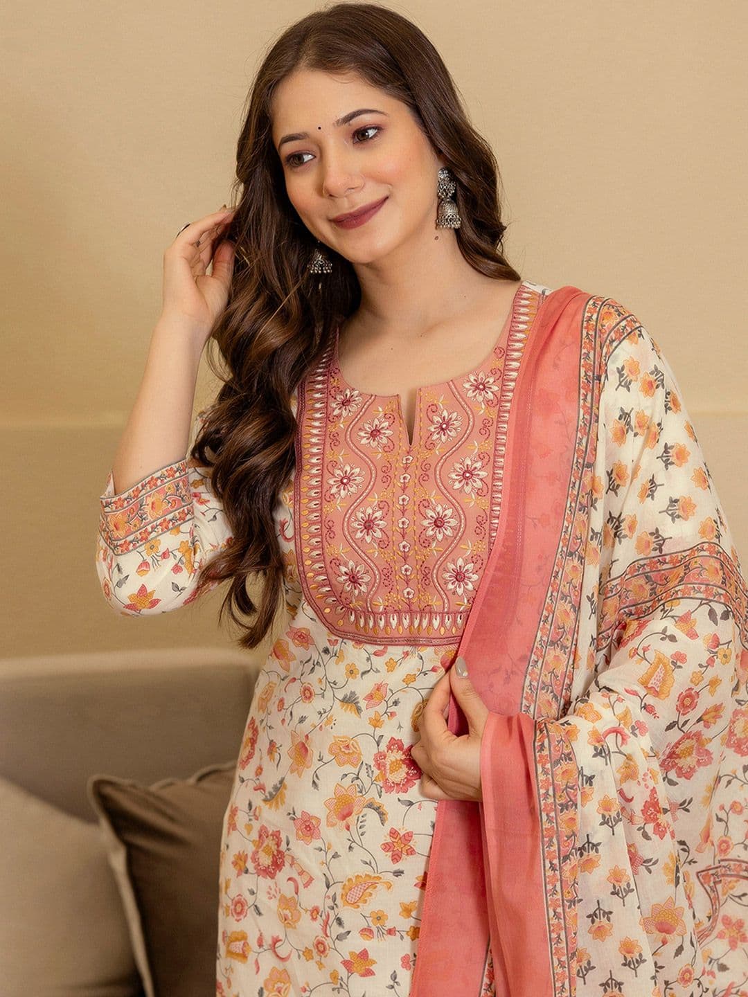 SKYLEE Women Floral Printed Kurta with Trousers & Dupatta - view 1