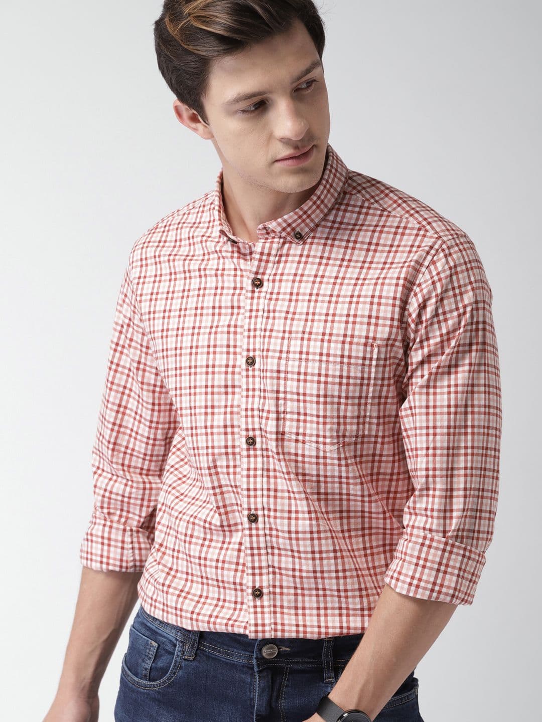 Mast & Harbour Men Red & White Slim Fit Checked Casual Shirt - view 1