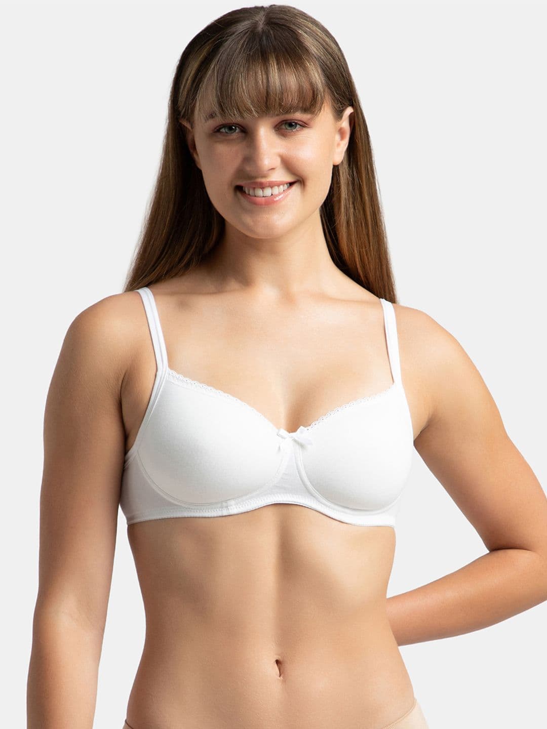 Jockey Wirefree Padded Plus Size Cotton Medium Coverage Tshirt Bra with Lace Styling -1723 - view 1