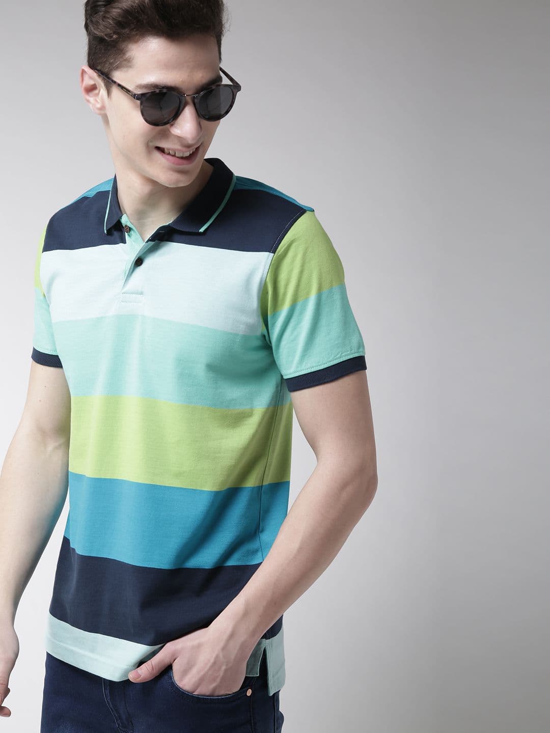 Mast & Harbour Men Multicoloured Striped Polo Collar T-shirt - view 1