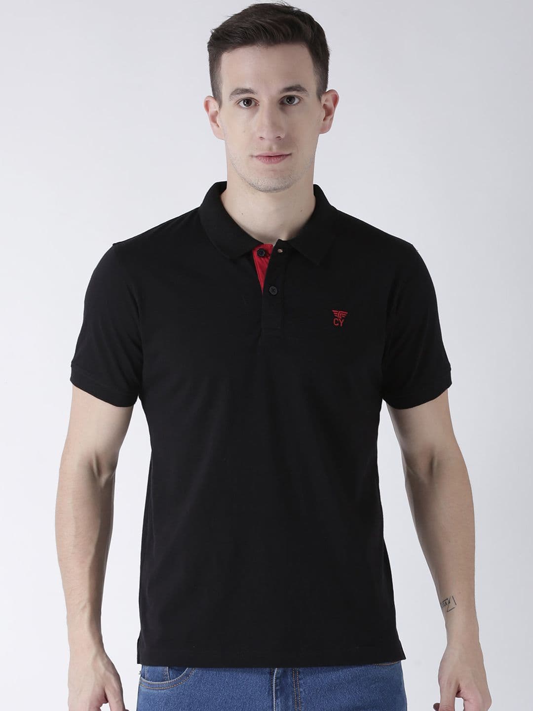 Club York Men Black Solid Polo Collar T-shirt - view 1