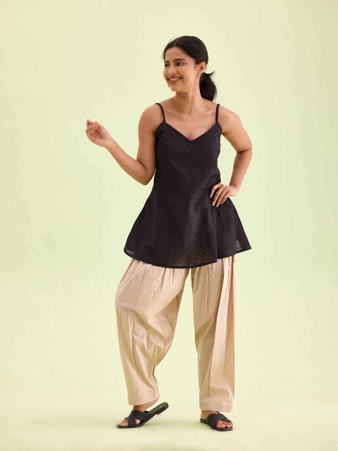 Go Colors Beige Relaxed Fit Solid Salwar - view 1