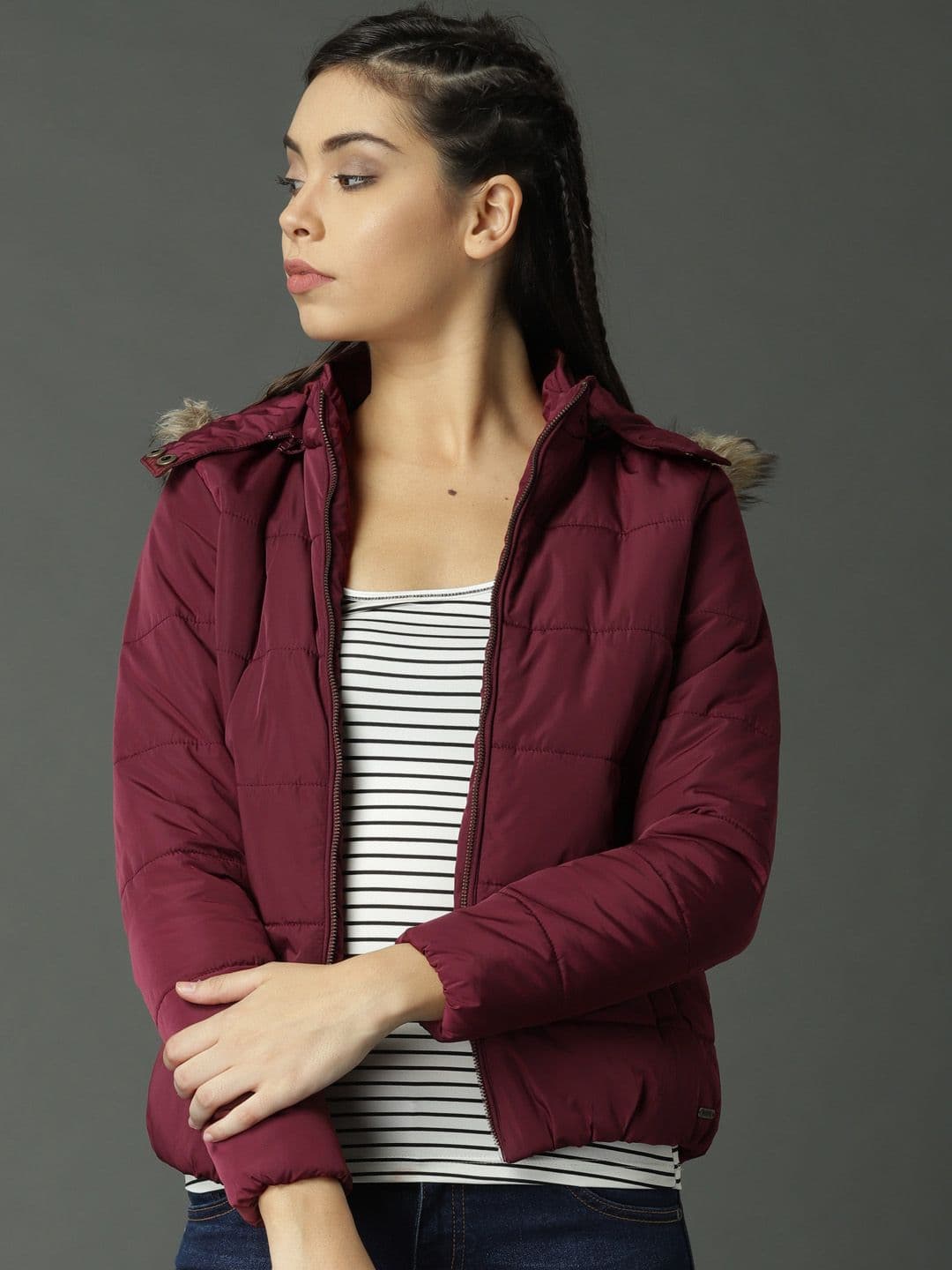 Roadster Women Maroon Solid Parka Jacket - view 1