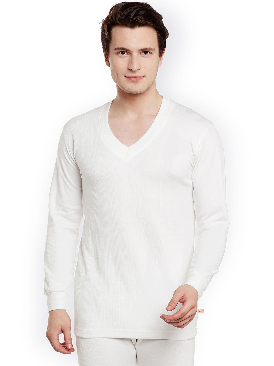 MACK JONNEY Men White Solid Thermal Top - view 1