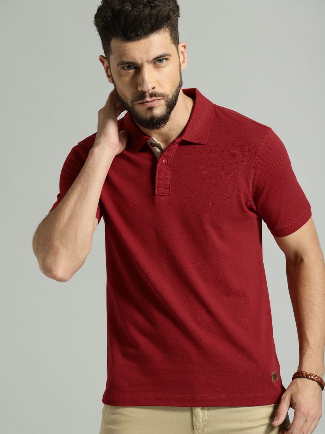 Roadster Men Red Polo Collar Cotton T-shirt - view 1