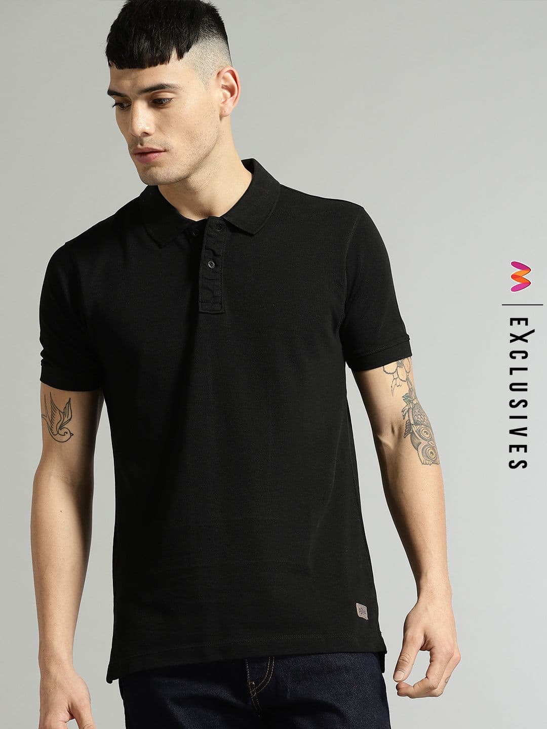 Roadster Men Black Polo Collar T-shirt - view 1