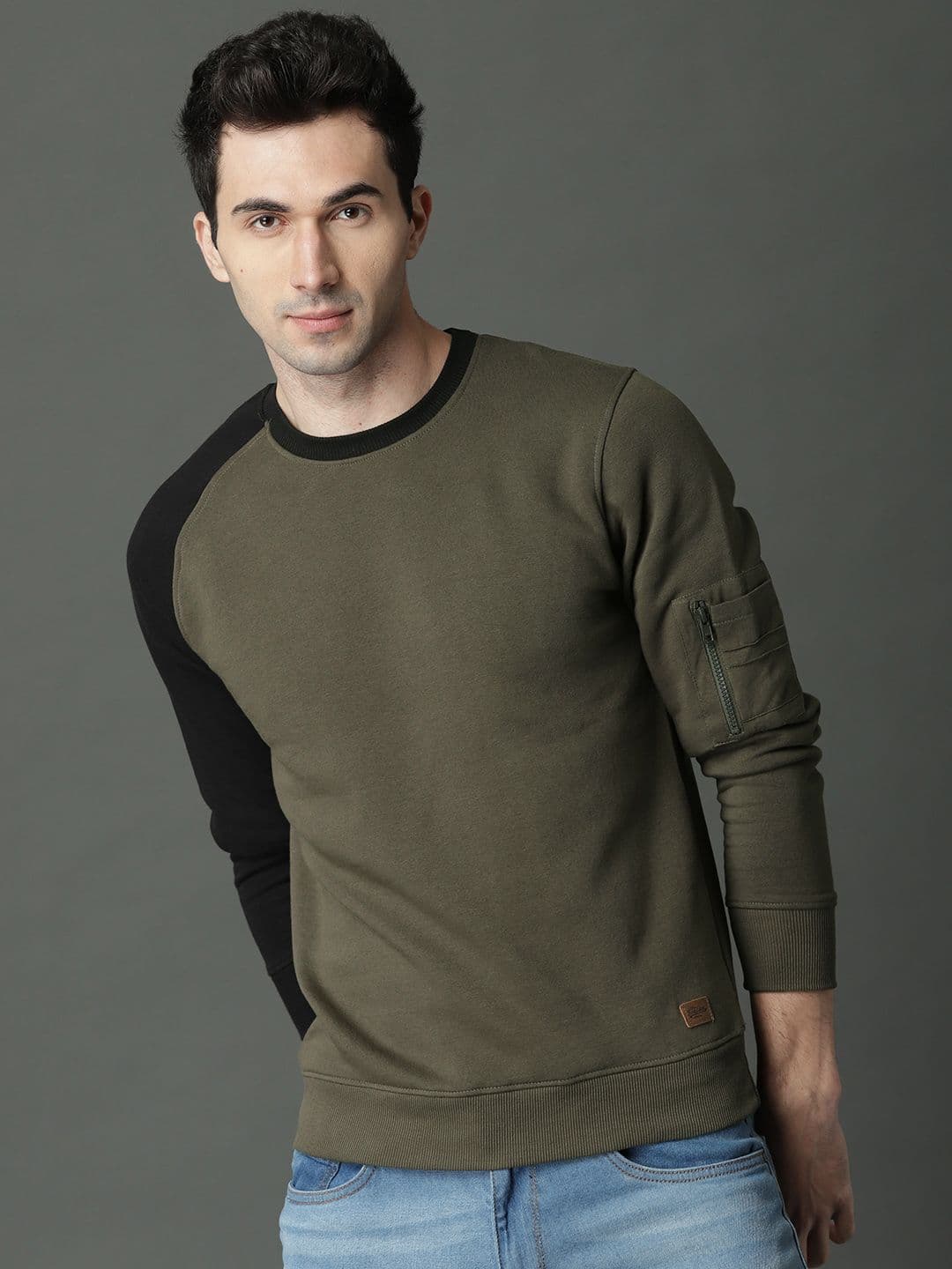 Roadster Men Olive Green Solid Sweatshirt - view 1