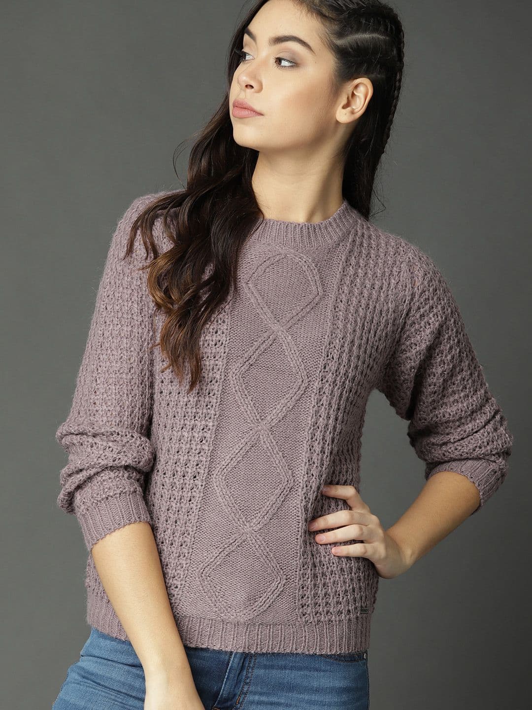 Roadster Fast and Furious Women Mauve Self Design Pullover - view 1